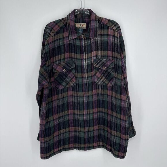 Vintage Express Shacket Womens Size M Purple Plaid Zip 90s Cotton Waffle Knit - Picture 4 of 14
